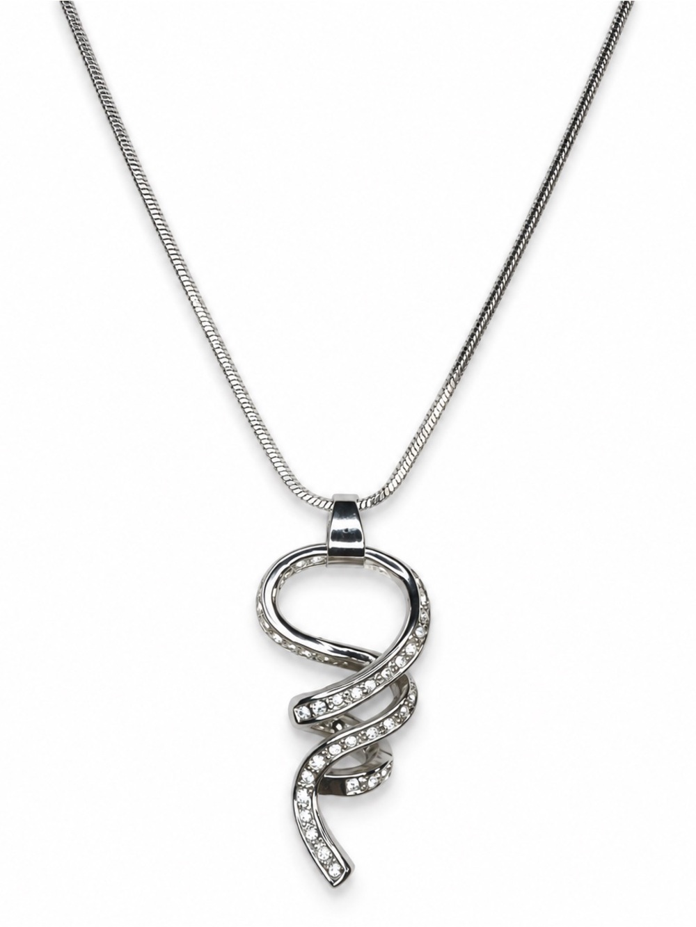 Repurposed Vintage Rhinestone Earring Pendant Necklace Silver Tone